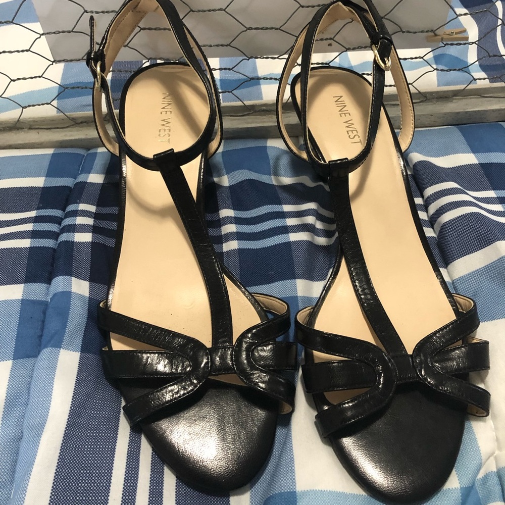 Nine West strappy black kitten heels